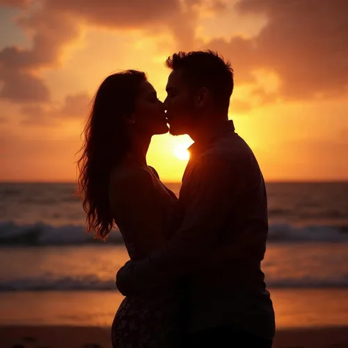 Pareja enamorada al atardecer